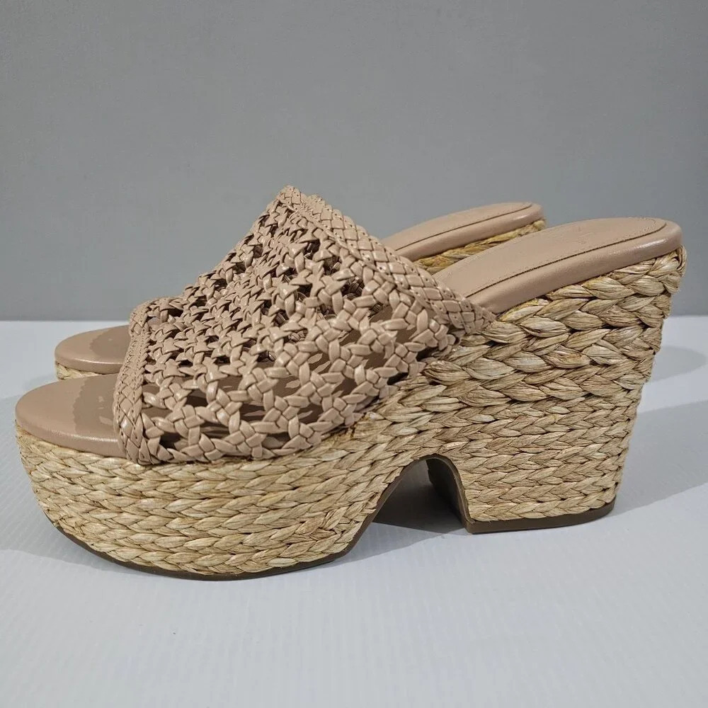 Marc Fisher Beige Woven Platform Sandals